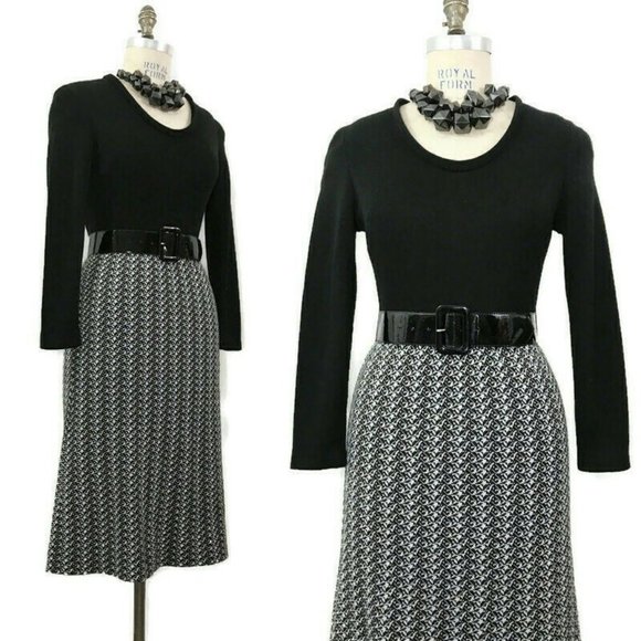 Vintage 70s Frank Usher Dress Black White Knit Dress - Picture 5 of 9